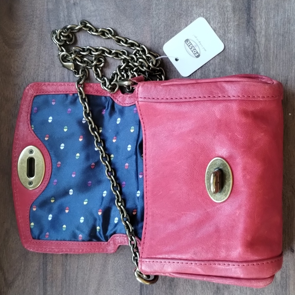 Fossil Crossbody Red Leather Bag Key FOB Keychain Purse NWT